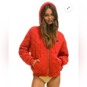 Aviator Nation Quilted Zip Hoodie Relaxed - Size Small